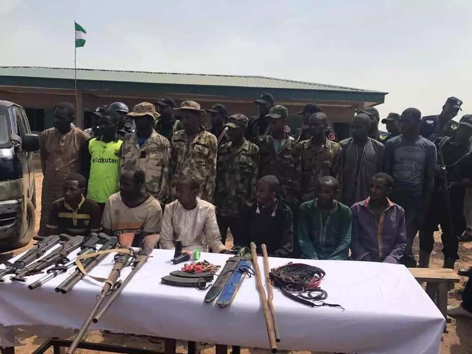 Suspects paraded wearing camouflage
Source: Facebook, Abba Kyari
