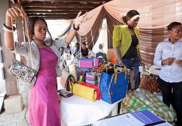 Woman sells purses