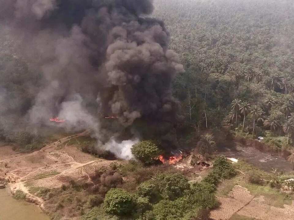 Air Force gunship destroys illegal refineries in the Niger Delta