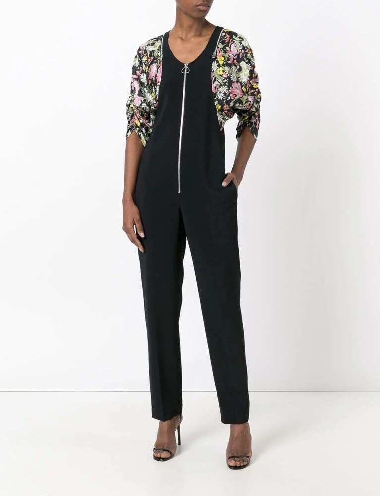 Black jumpsuit with colorful inserts