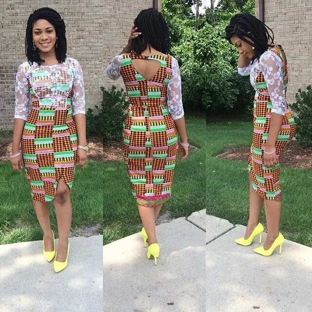 short ankara gown mixed with lace