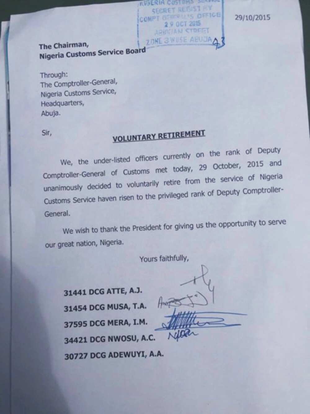 Five Deputy Comptroller-Generals Of Nigeria Customs Resign