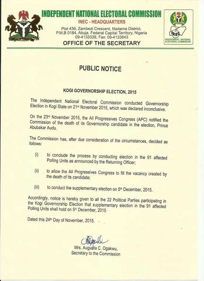 INEC Announces Decision On Kogi Election