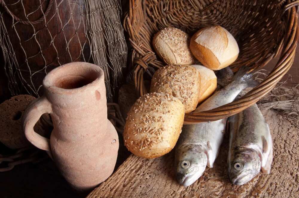 five loaves, and two fishes