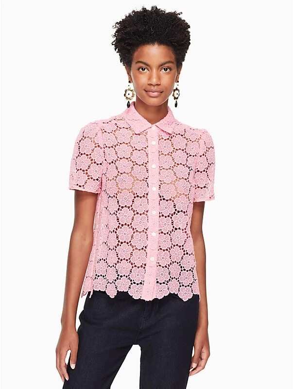 Pastel pink lace blouse style