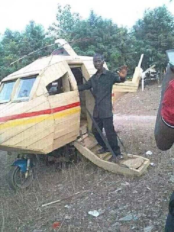 Nigerian man builds Helicopter using wood (photo)