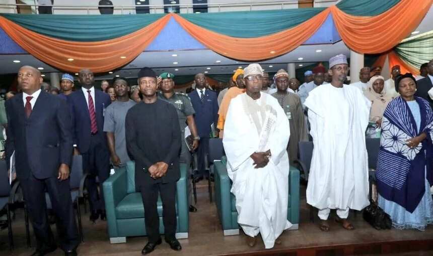 See how Osinbajo, Obasanjo arrived the Murtala Muhammed memorial lecture (Photos)