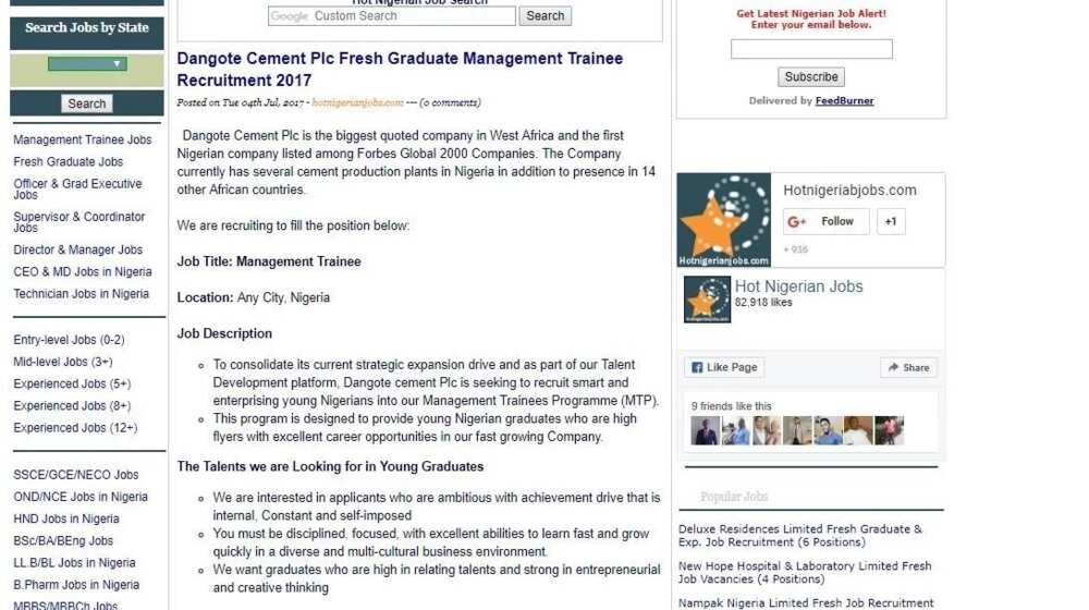 Dangote Cement Plc fresh graduate recruitment