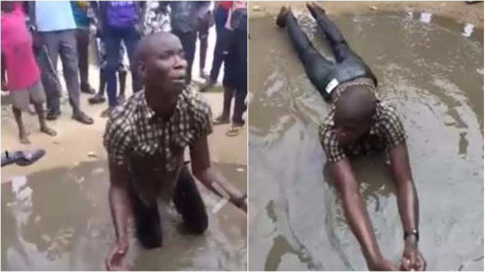 Nigerians disgrace the guy who was caught in a boutique stealing mobile phones (Photos, video)