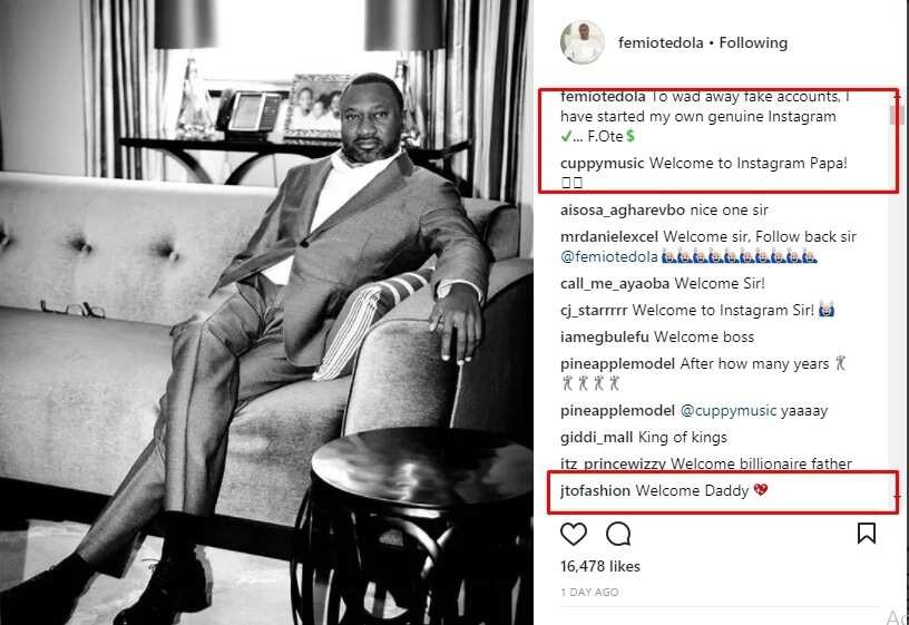 Billionaire Femi Otedola joins Instagram, daughters react