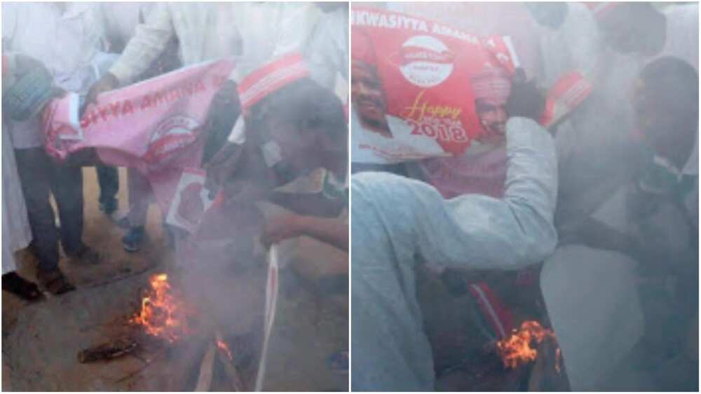 Supporters burning their Kwankwasiyya's caps. Photo source: Suanu's blog
