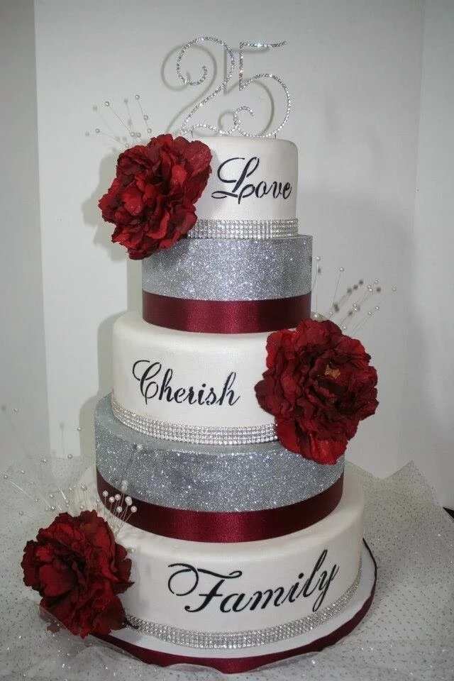 Wedding silver anniversary cake with names