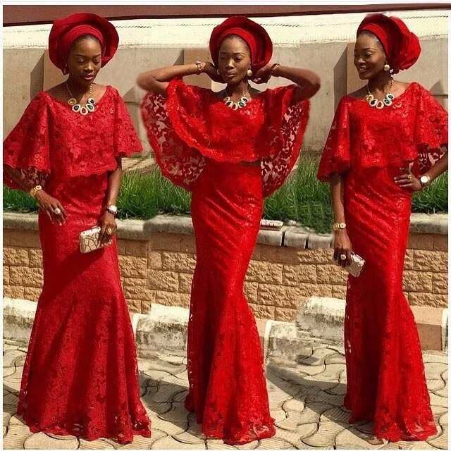 Latest lace gown styles in Nigeria - red