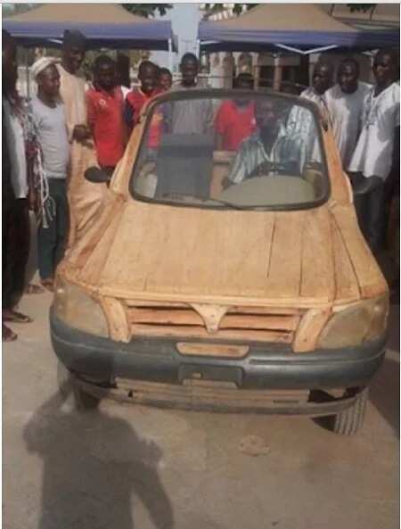 Nigerian constructs a car with wood and motorcycle engine