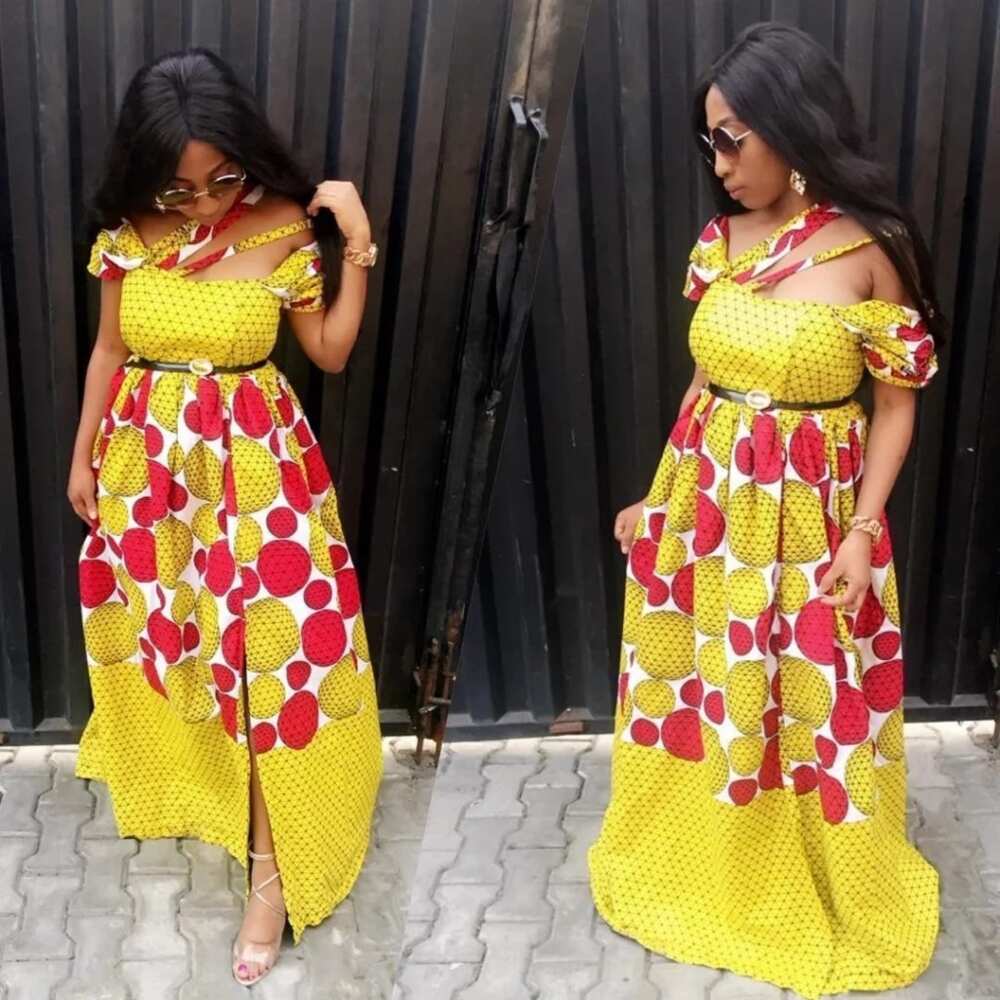 Ankara gown with overstated waist