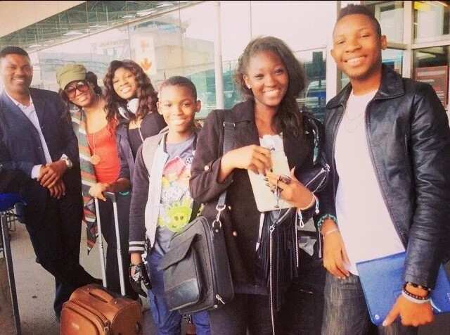 Omotola Jalade Ekeinde and her family in the airport