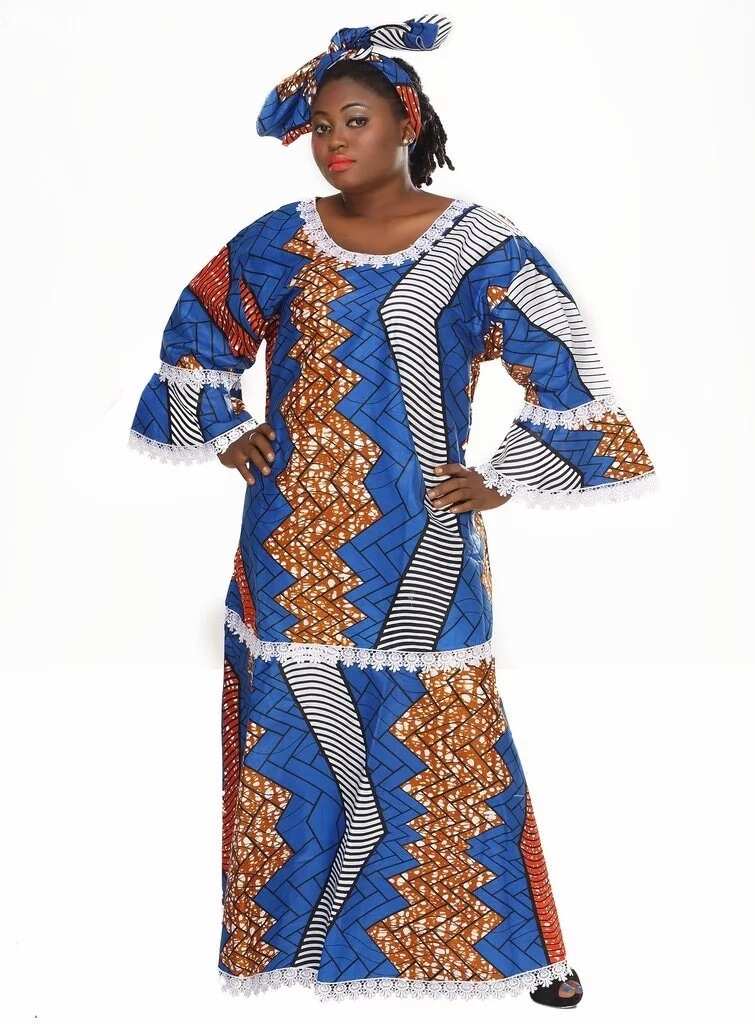 Latest Senegalese dress with lace trim