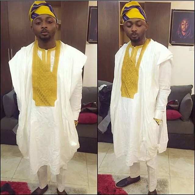 Agbada outfit with bright embroidery
