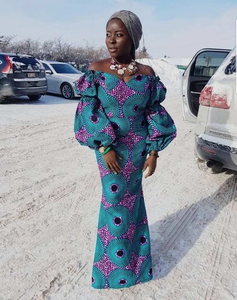 Ankara gown with underlined shoulders
