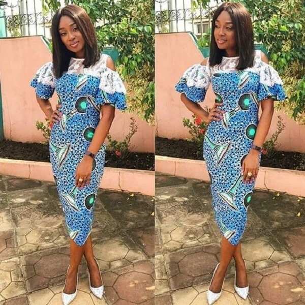 Ankara midi case dress with lace trim