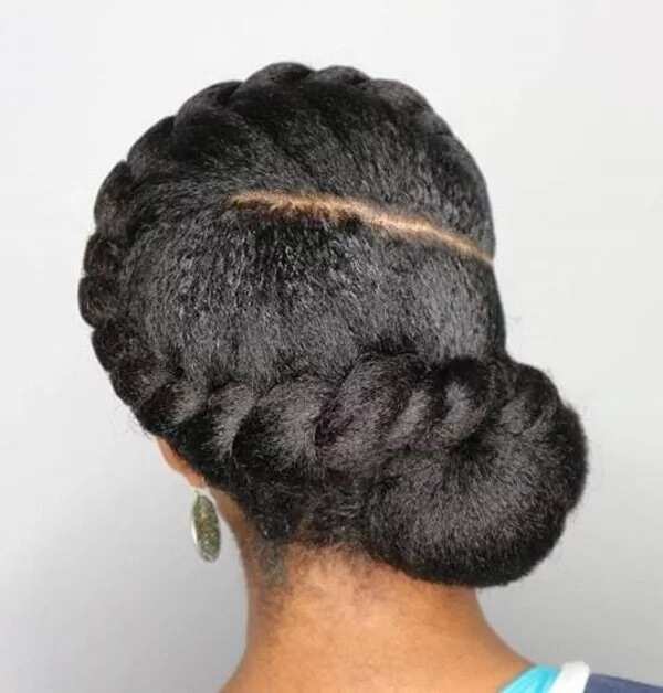 Asymmetrical twist braid as a side bun