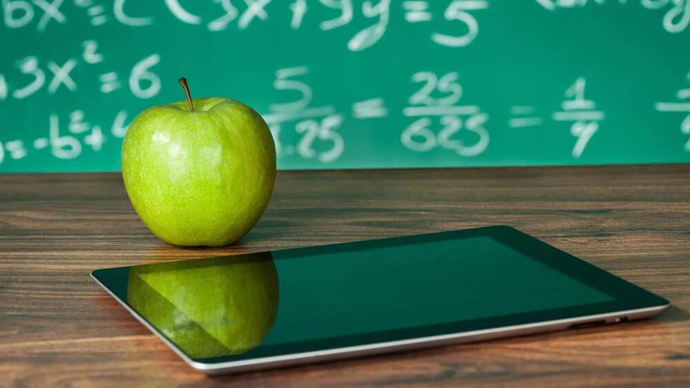 Tablet and apple in school