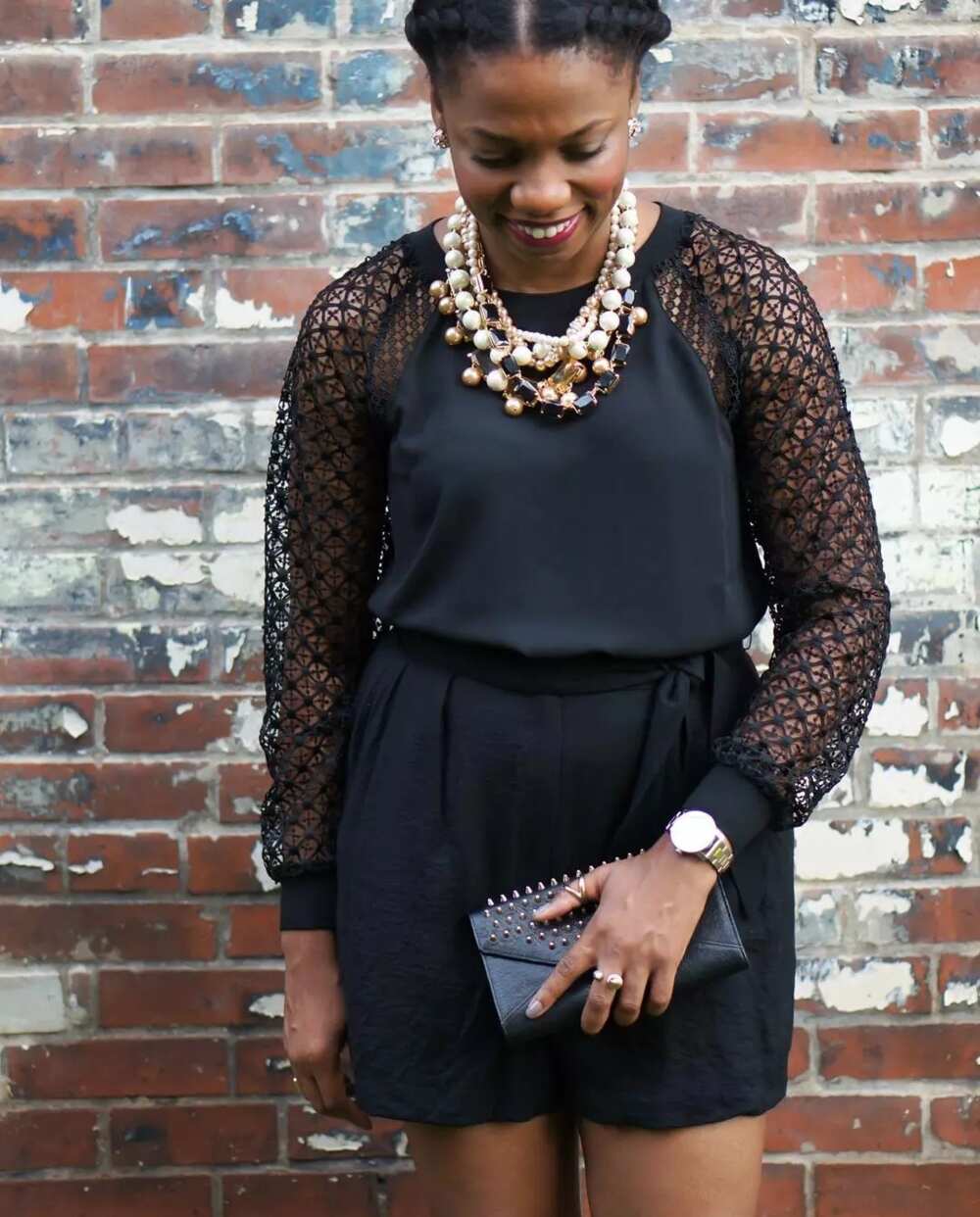 Black blouse with long lace sleeves