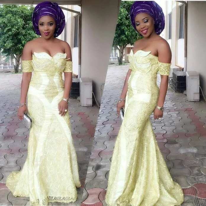 Aso Ebi styles with lemon cord lace