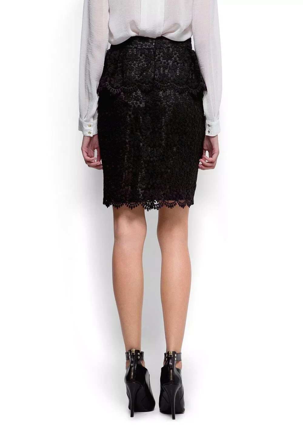 Black peplum cord lace skirt