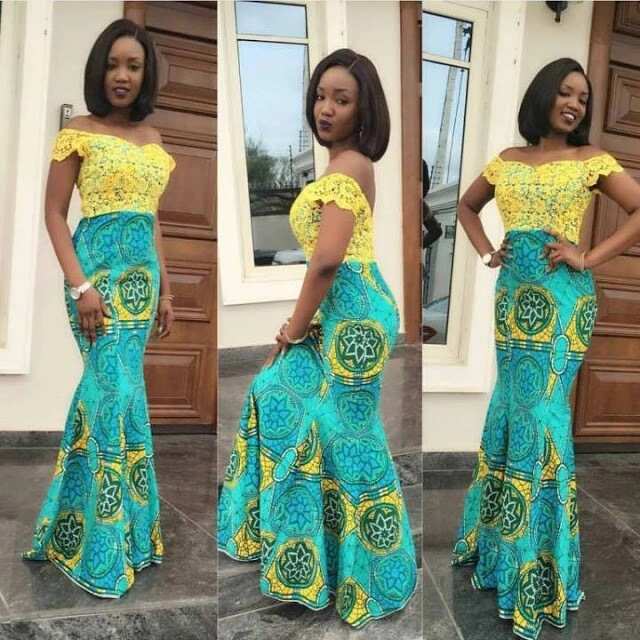 ankara and cord lace combination styles