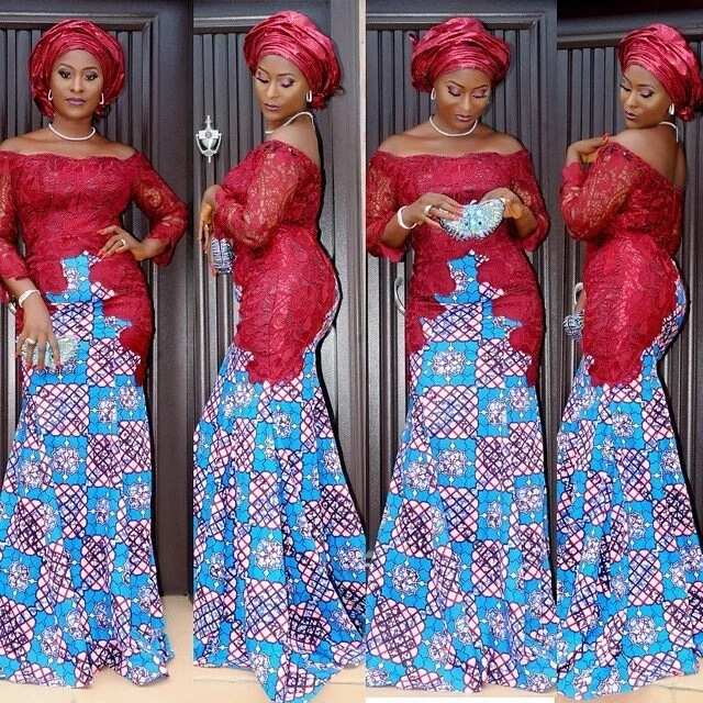 Latest lace gown styles in Nigeria with ankara