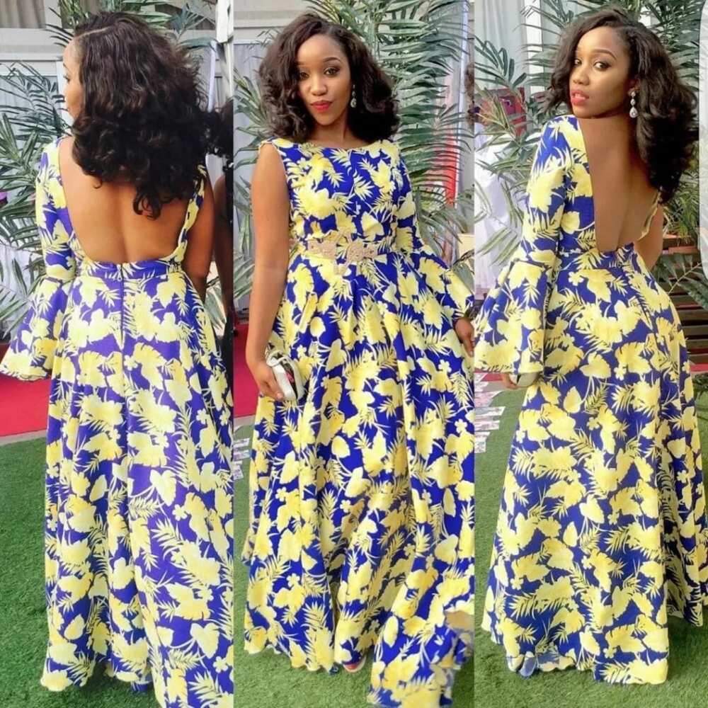 Ankara evening gown with open back