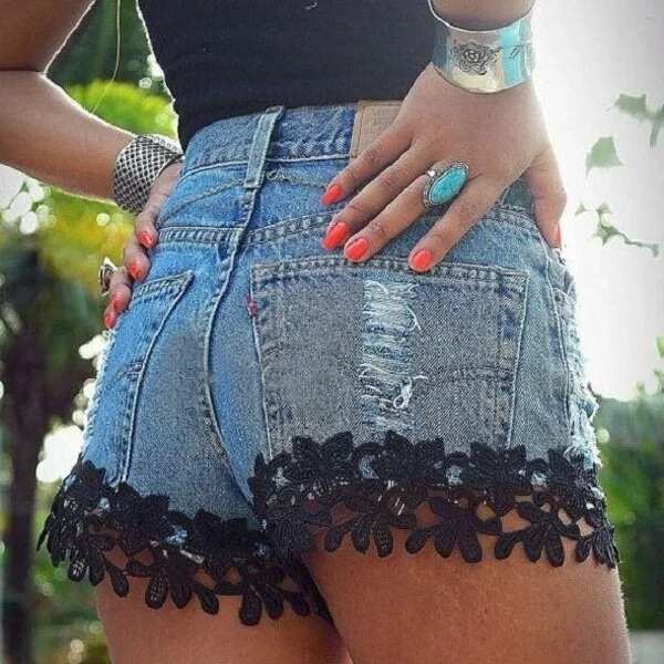 Denim bum shorts with lace