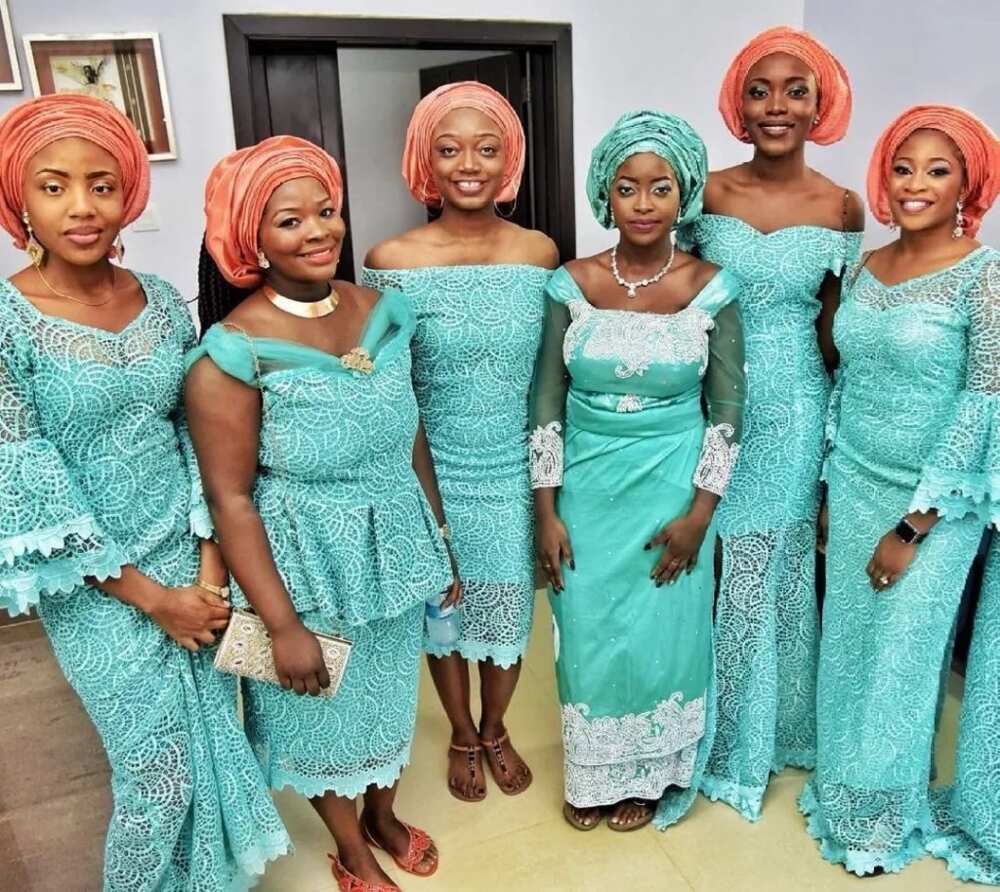 Mint green and peach aso ebi styles 