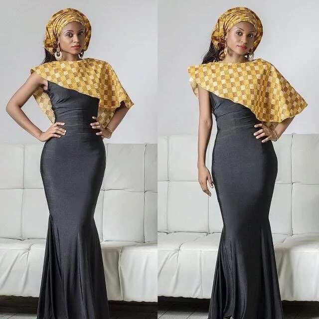 ankara gown with cape