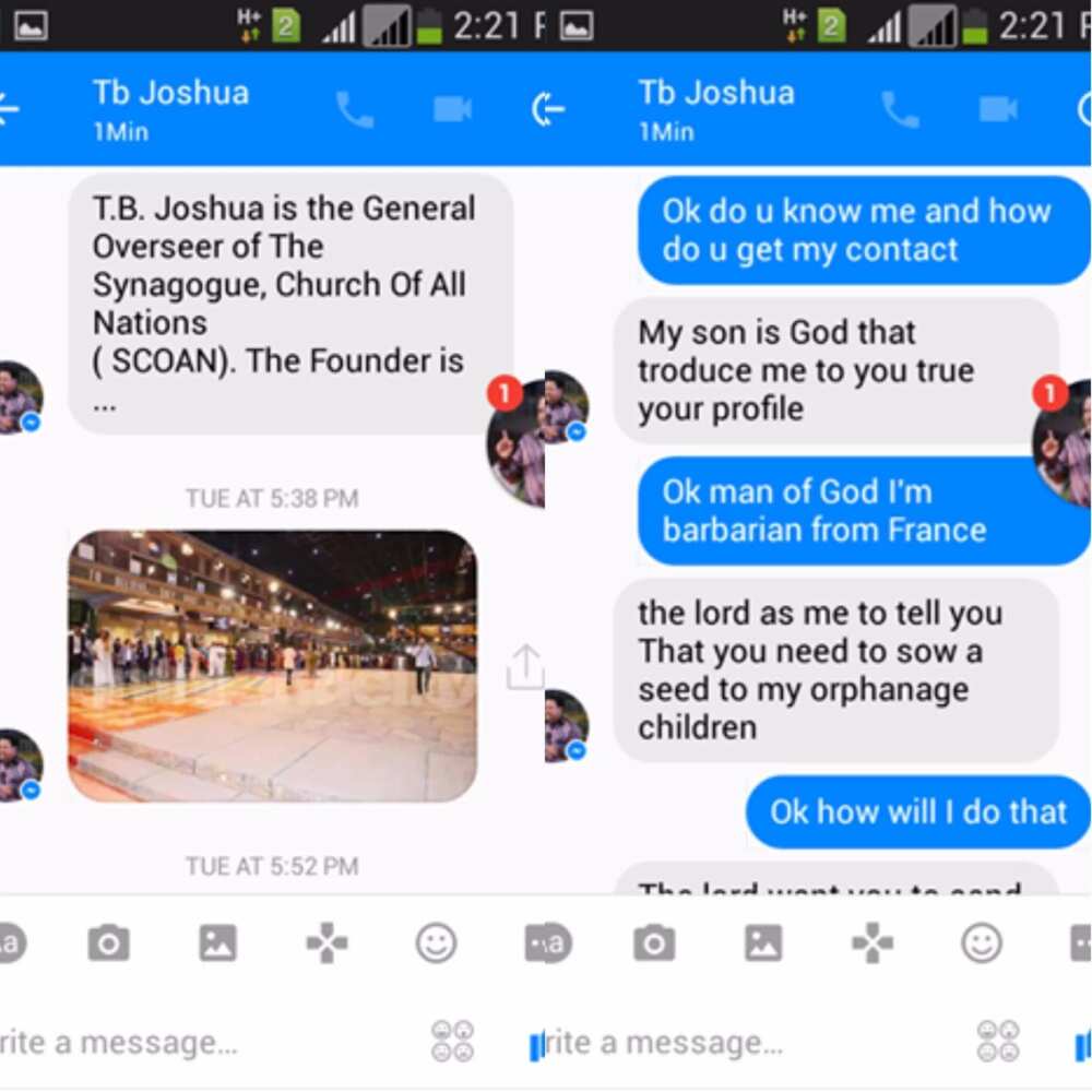 Nigerian man allegedly tries to scam man, claims to be TB Joshua