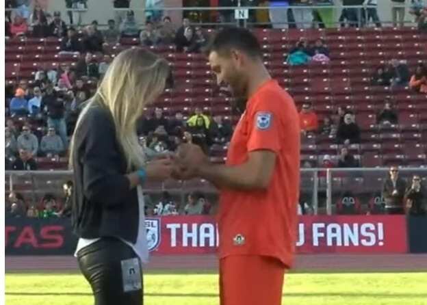 LOVELY: French football star proposes to girlfriend on the pitch