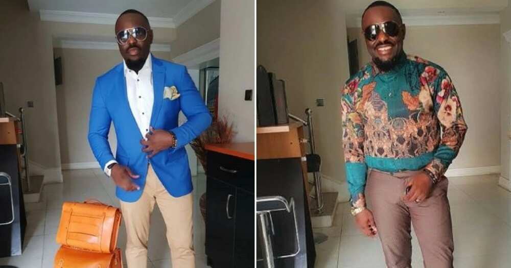 Photos of Jim Iyke in different outfits.