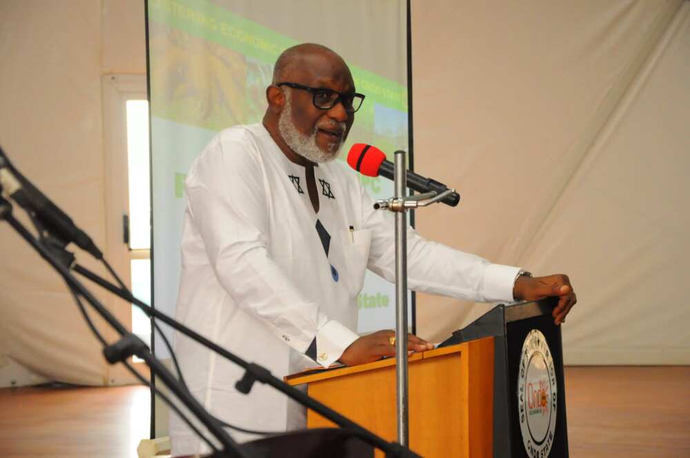 Governor Akeredolu speaking at the 1st Ondo state Investment Forum held at the International Event Center (DOME), Akure, the state capital. Photo credit: Maxwell Adeyemi Adeleye