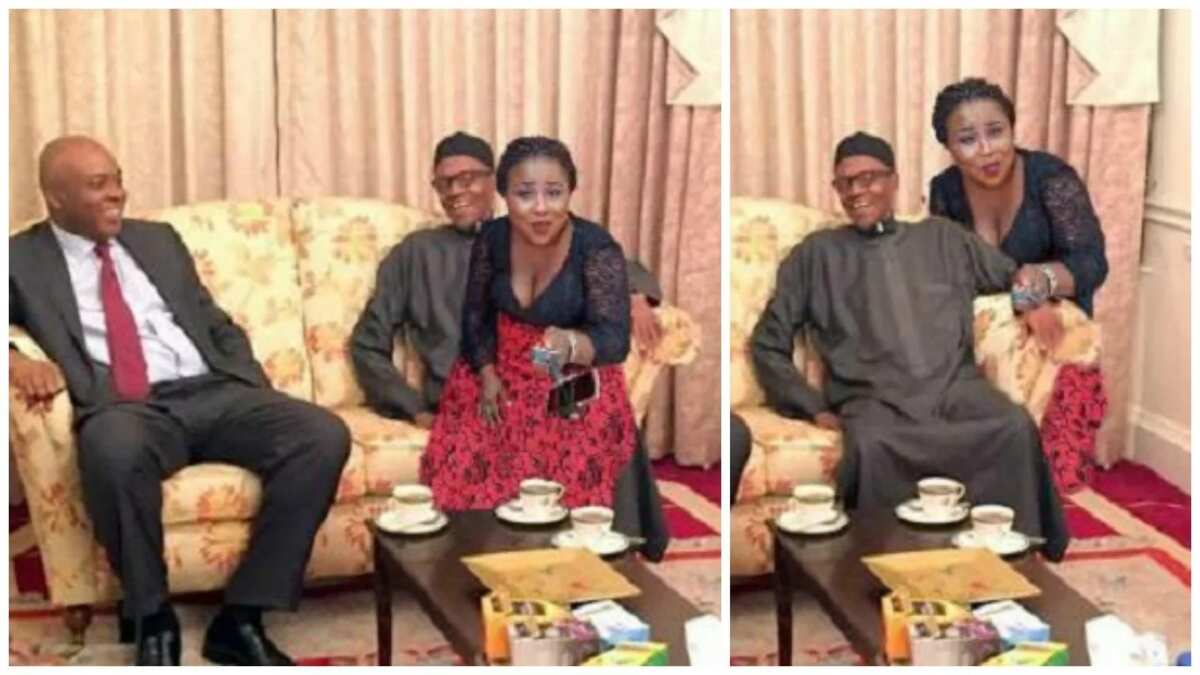 Image result for That photo shopped image of a lady sitting on the lap of Buhari