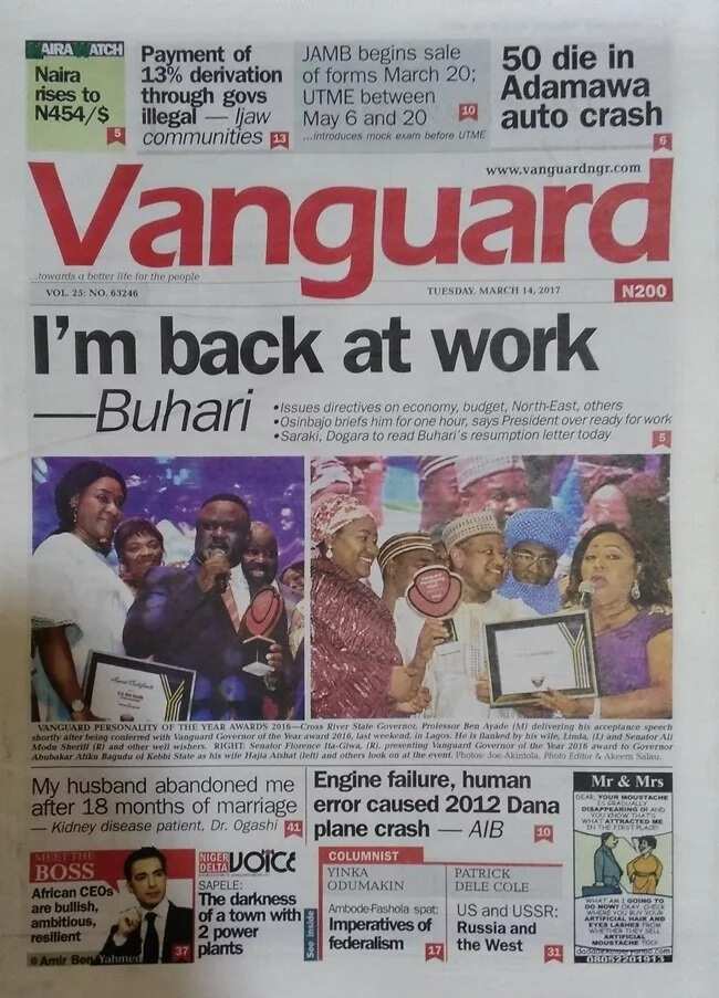 Newspaper review: I'm back at work - Buhari