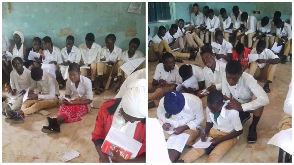 Nigerian secondary school students in Kaduna write exam sitting on the floor (photos)