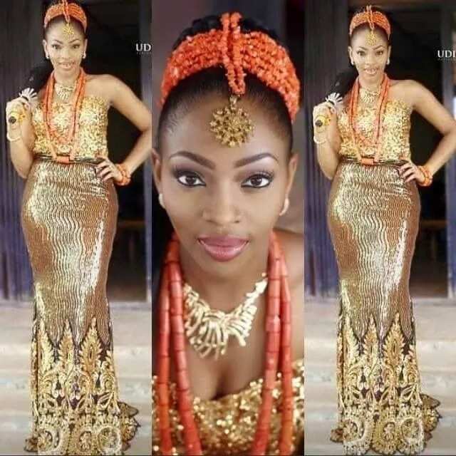 Igbo traditional wedding attire for the bride - gorgeous gold