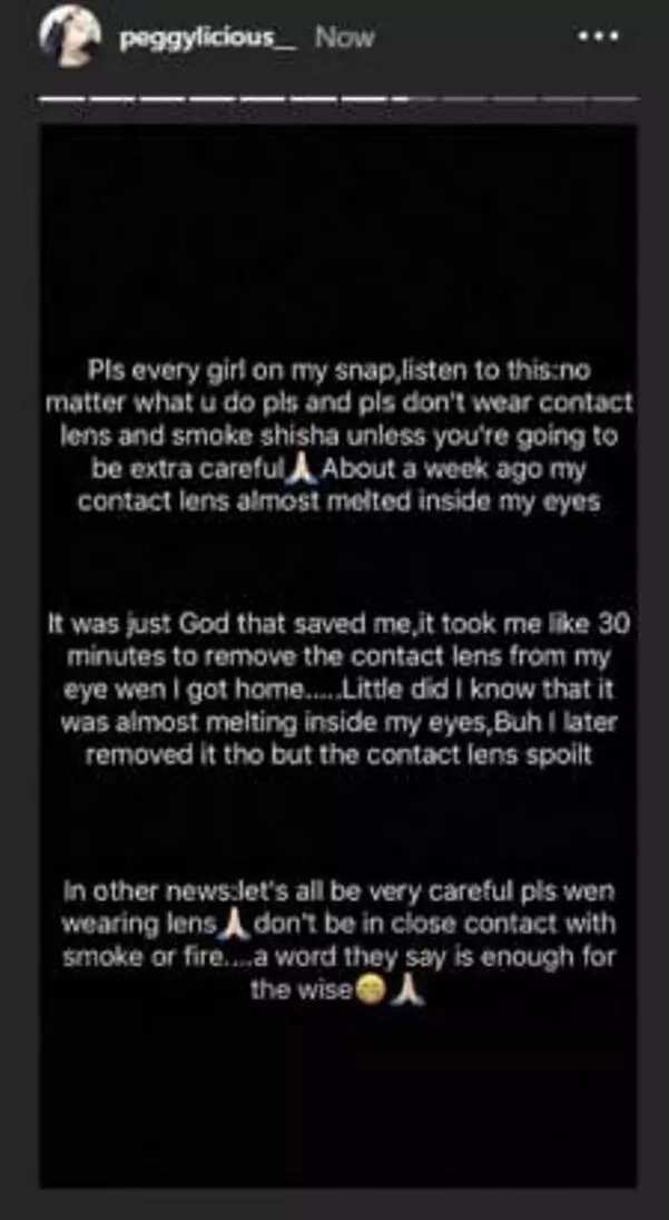 Don't smoke while wearing contact lens - Pretty lady warns