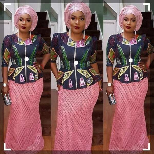 ankara and cord lace combination styles