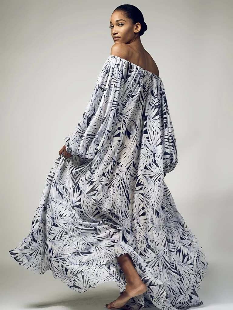 Chiffon Senegalese dress with open shoulders