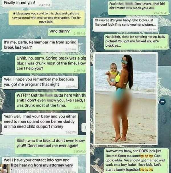 Drama as baby mama reaches out to supposed baby daddy she had a one-night stand with