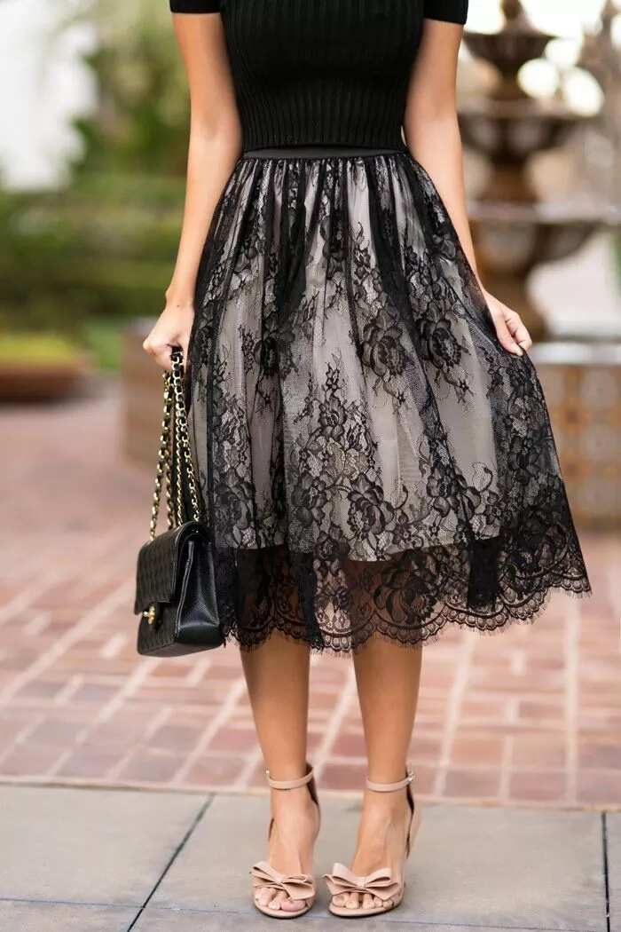 French lace flared skirt