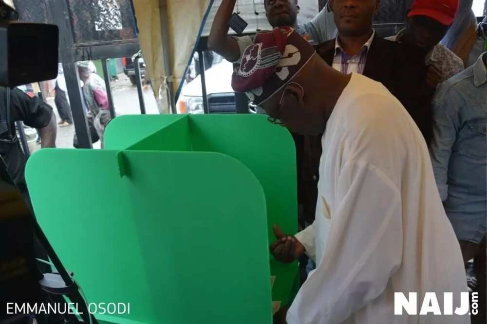 LIVE UPDATES: APC leader Bola Tinubu arrives Ikeja Polling Unit to cast his vote (photos, video)