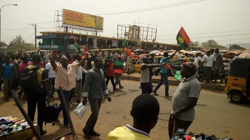 JUST IN: Massive Biafra protest hits Enugu over President Buhari’s visit (photos)